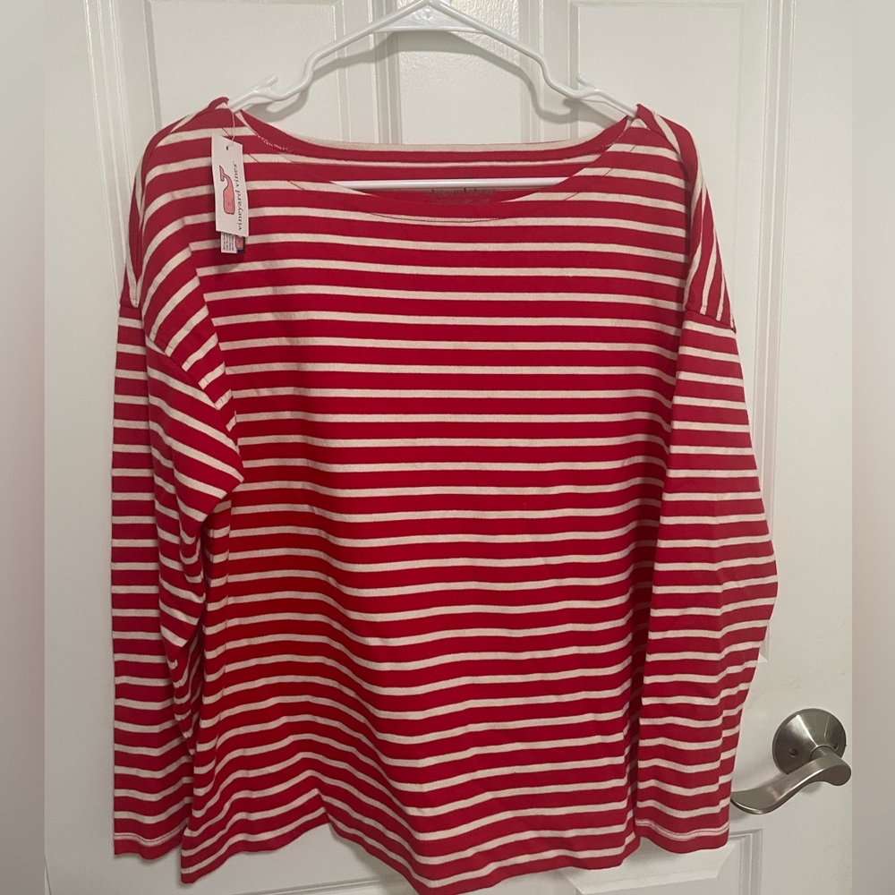 Vineyard Vines long sleeve striped knit top, size L, color red velvet